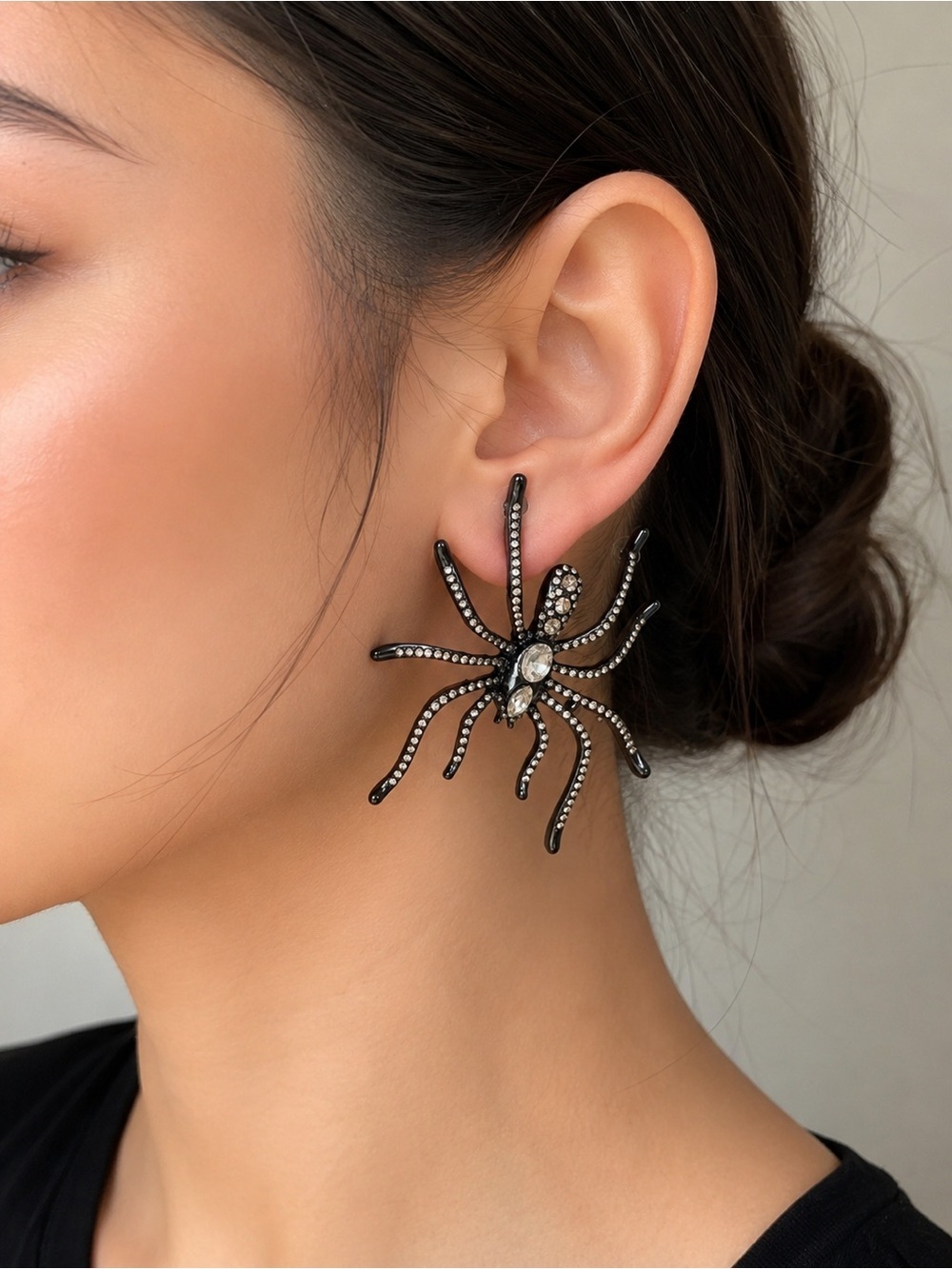 Black Spider Crystal Statement Earrings